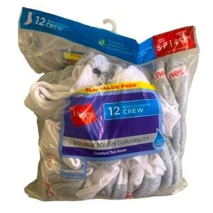 Hanes White Crew Small Socks 12 Pairs